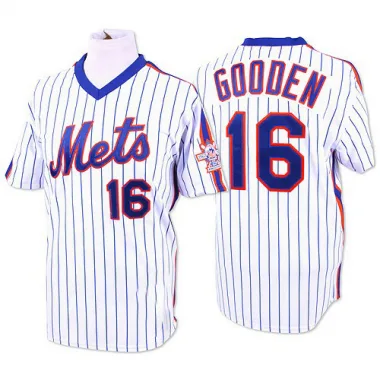 Dwight Gooden Men's Replica New York Mets White/Blue Strip Throwback Jersey