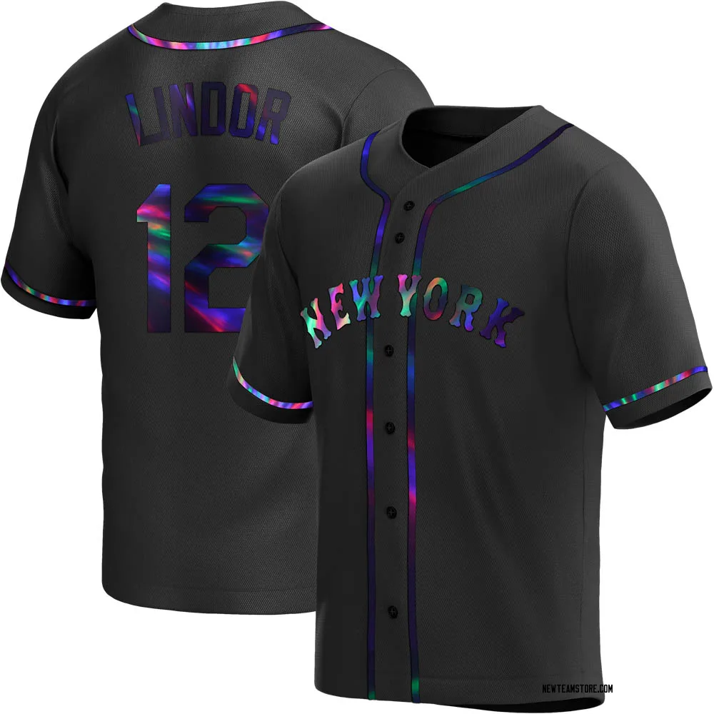 Francisco Lindor Men's Replica New York Mets Black Holographic Alternate  Jersey - New York Store